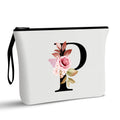 Vavabox A-Z Personalized Makeup Bag, Birthday Gifts for Women Mom, Gifts for Best Friend, Bride Bridesmaid Cosmetic bag (P, 01-White)