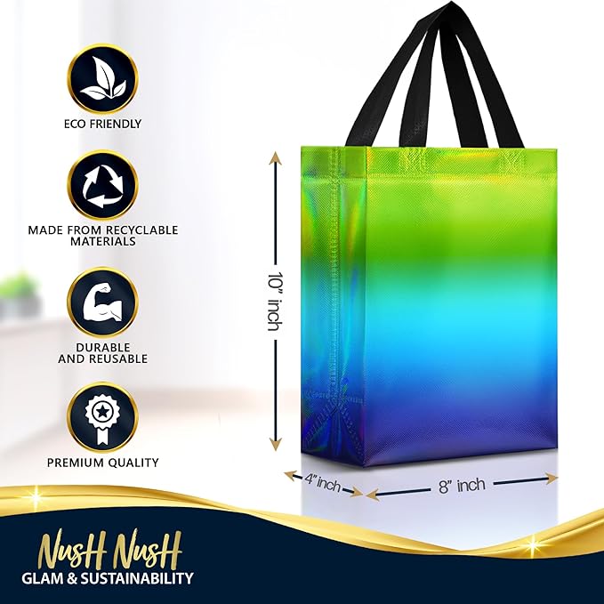 Nush Nush Medium Blue to Green Rise Gift Bags, 8 x 4 x 10, Set of 12