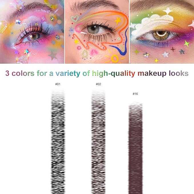 Meilury 3 Colorful Eyeliner Pen Set, Eye Shadow Pencil, Pearl Eyeliner Kit Metallic Glitter Colored Eye liner for Women Eye&Lip Liner Professional Waterproof Eye Makeup(3PCS E)