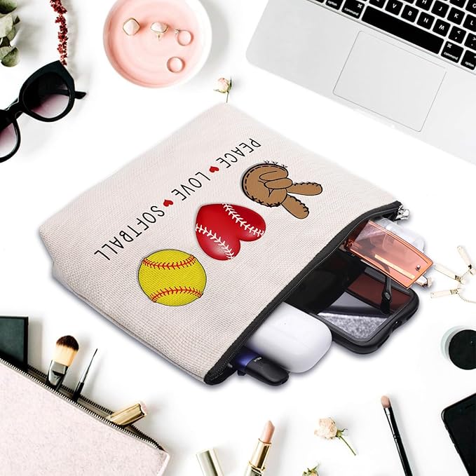 CEASQVAA Softball Cosmetic Bag for Women, Birthday Gifts for Softball Lovers, Coach & Team