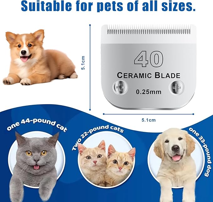 colorski 40# Detachable Pet Dog Grooming Clipper Ceramic Blade,Compatible with Andis Size 40 Cut Length 1/100"(0.25mm),Compatible with andis/wahl/Oster Dog Clippers 2PCS