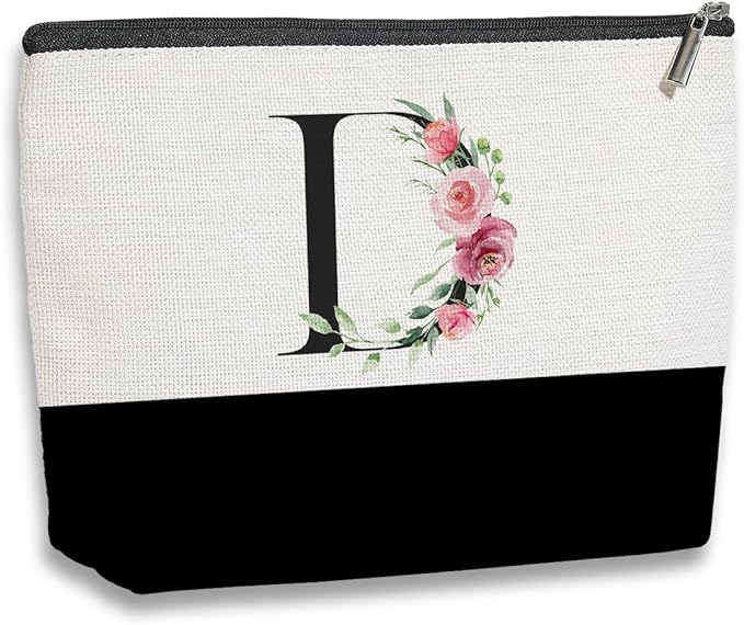 kdxpbpz Initial Makeup Bag, Personalized Gifts for Women, Personalized Makeup Bag, Bridesmaid Gifts, Cosmetic bags for Women (Letter D)