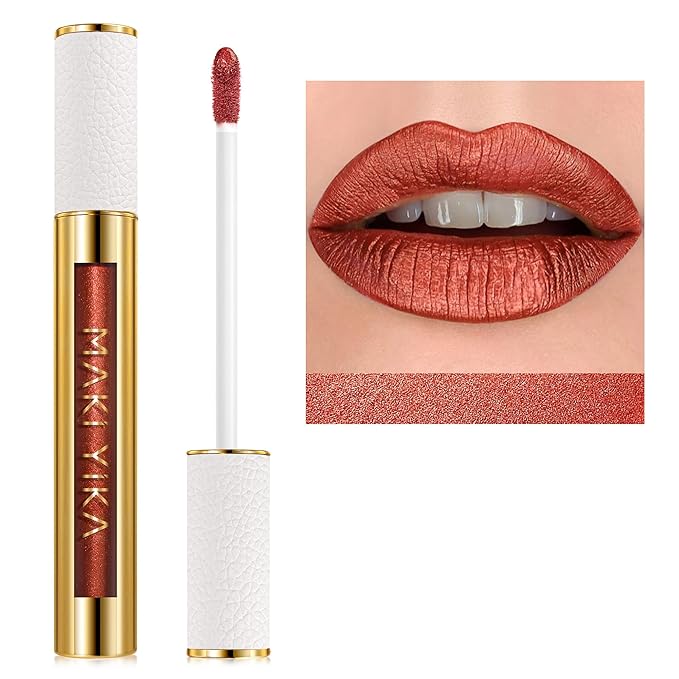 MAKI YIKA Red Lipstick for Women Metallic Liquid Lipsticks Long Lasting