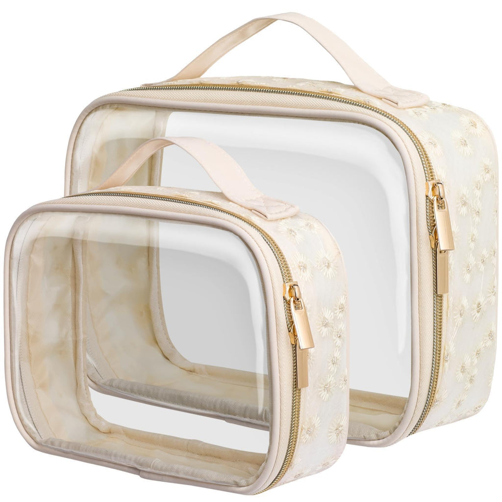 PACKISM Clear Makeup Bag Travel - TSA Approved Toiletry Bag, 2 Pack Beige