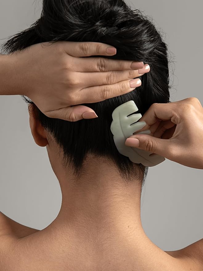 Mount Lai | Hand-Carved Natural Jade Massaging Gua Sha Comb | Gua Sha Jade Comb Scalp Massager and Gua Sha Scraping Tool | Balances and Cools Scalp, Promotes Relaxation and Blood Circulation