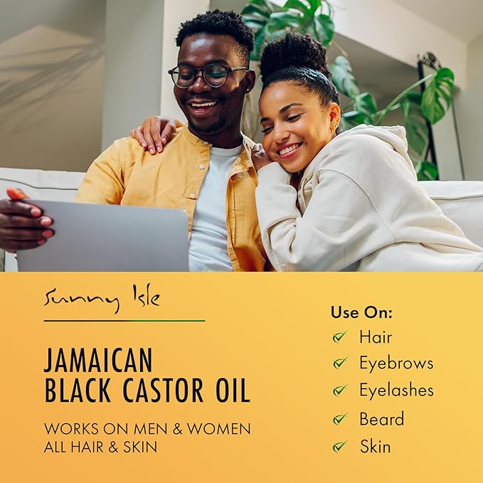 Sunny Isle Jamaican Black Castor Oil 2oz, Original Authentic Moisturizing JBCO for Hair Growth, Scalp Care, Edges, Eyebrows & Eyelashes, Conditioning for Dry Skin, Unscented