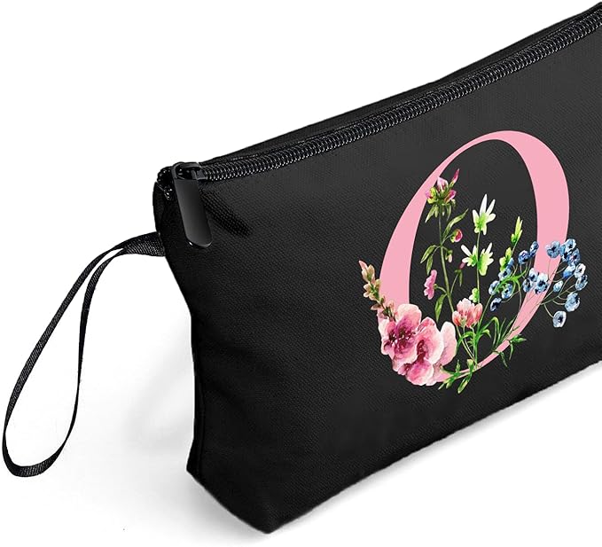 SEAMOON A-Z Personalized Gifts for Women, Makeup Bag Small with Mirror, O