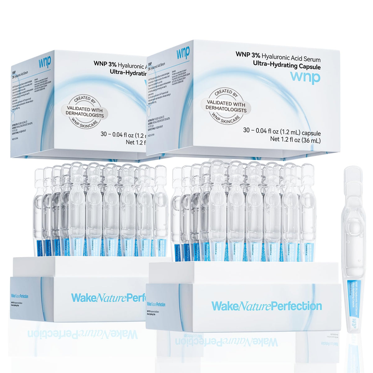 WNP Hyaluronic Acid Face Serum 3% Hydrating Ampoule for Dry Skin, 60 Ct