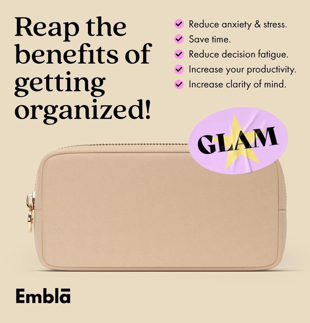 Embla Medium Travel Makeup Bag and Waterproof Nylon Travel Toiletry Bag with Smooth Zipper, Compact Slim Cosmetic Pouch, Beige