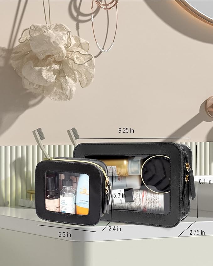 FFpaw 2 Pcs Clear Makup Bag Set, Clear Cosmetic Bags with Zipper Waterproof Small Travel Cosmetic Case Cute Make Up Pouch Mini Car Essentials for Women Travel Car Organizer