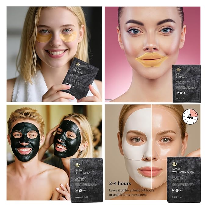 55 Pcs Mothers Day Gift for Mom, Charcoal Face Sheet Mask Pack for Women & Men, Hydrating Skin Care Set, Self Care Home Spa Basket Gift Set, Hyaluronic Acid Serum, Birthday, Christmas