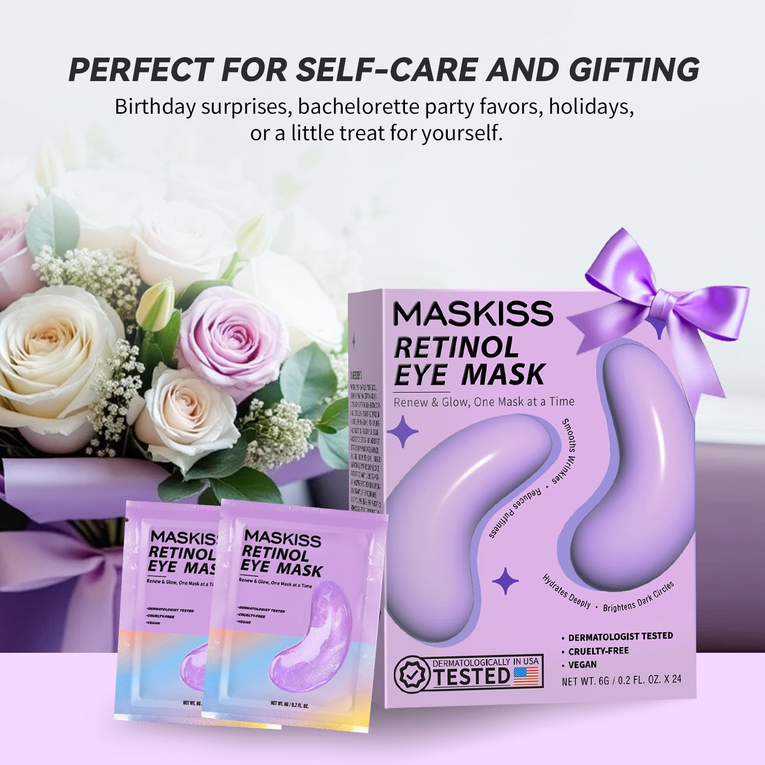 Maskiss Retinol Under Eye Patches (24 Pairs), Lavender Purple Eye Masks for Dark Circles, Puffy Eyes & Wrinkles, Firming Collagen Eye Patches, Vegan Cruelty-Free Skincare Gifts for Women