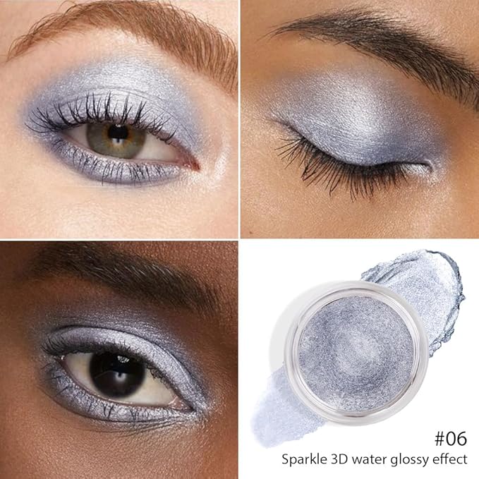 FeiCuiYun Cream Glitter Grey Blue Shimmer Metallic Eyeshadow Palette Makeup, Natural Single Mini Instant Holographic Eyeshadow For Women, Sombras Crema Para Ojos, Talc, Paraben & Cruelty Free