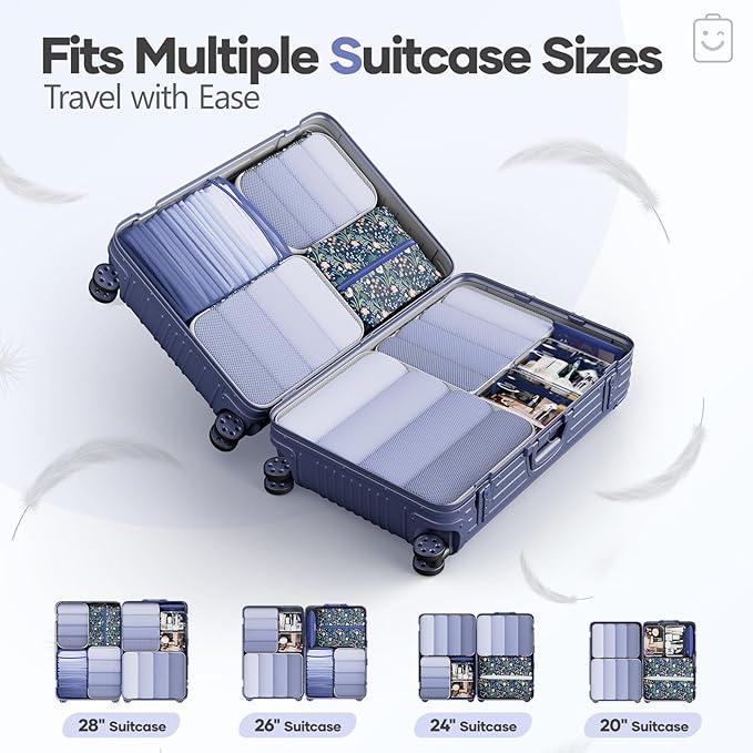 Veken 9/11 Set Compression Packing Cubes Garment Bags for Travel Essentials,Compressible Expandable Luggage Organizer Bags,Space Saver Bags with Over 1000 pcs of Mesh Holes(Dark Blue Floral)