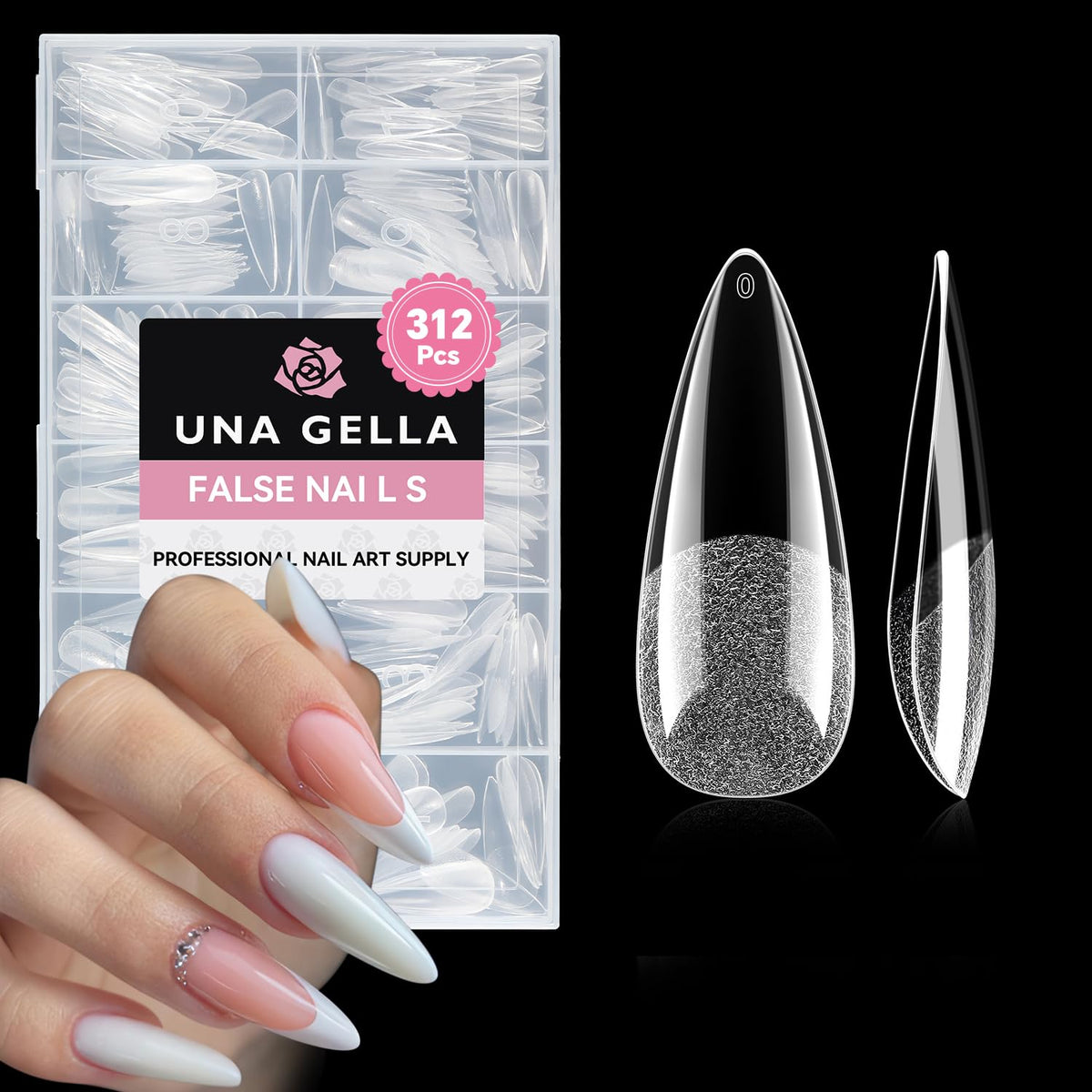 UNA GELLA Almond Nail Tips, Half Cover Almond Shape, 312PCS, 12 Sizes