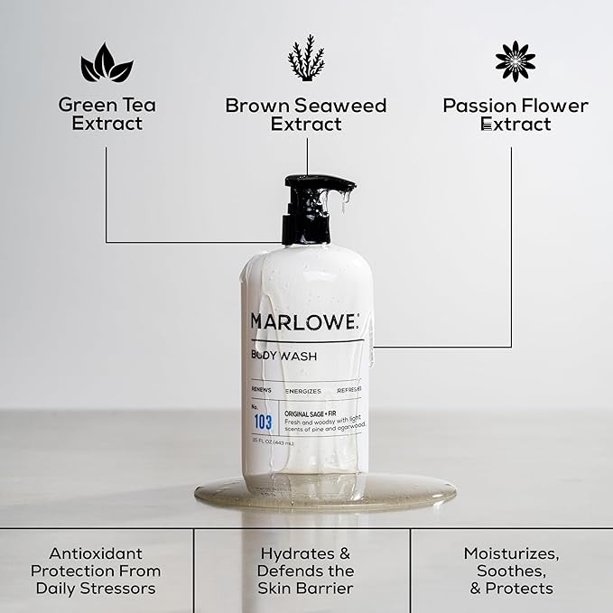 MARLOWE. Men's Body Wash, Refreshing Shower Gel, Sage + Fir, 16 oz Pump