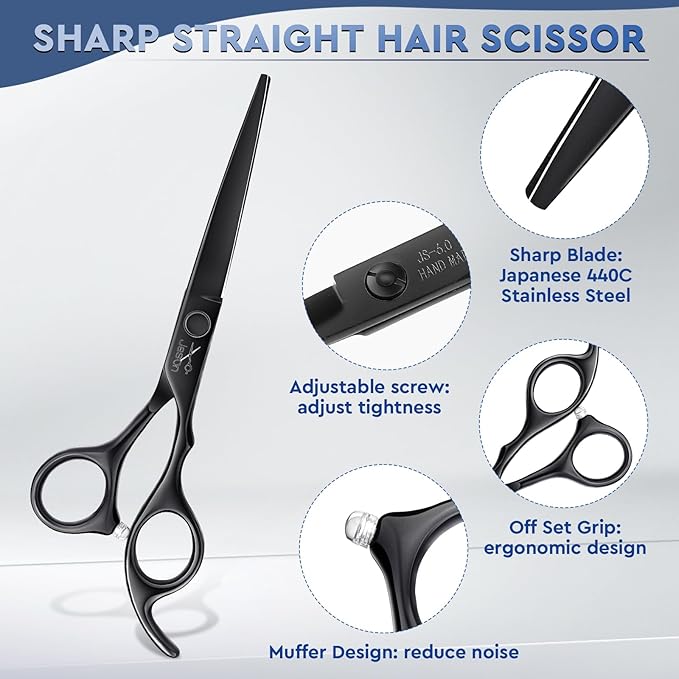 JASON Hair Cutting Scissors Set - Professional 10 PCS Haircut Shears Kit 6"
