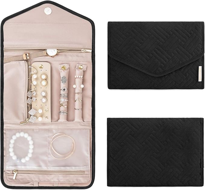 BAGSMART Travel Jewelry Organizer Roll Foldable Jewelry Case,Black