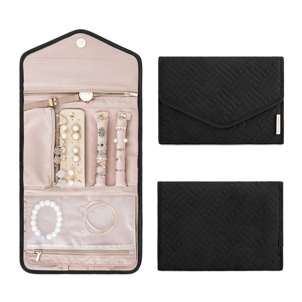 BAGSMART Travel Jewelry Organizer Roll Foldable Jewelry Case,Black