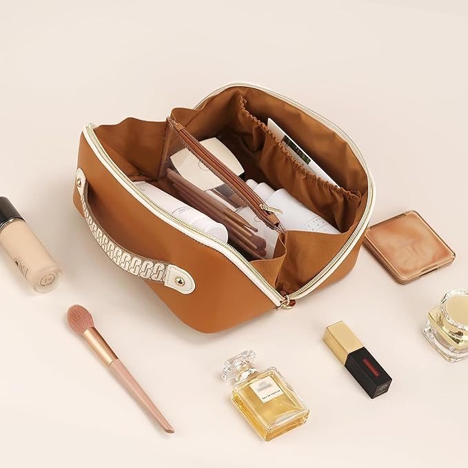 Prite Makeup Bag Travel Toiletry Bag Open Flat Cosmetic Organizer for Women