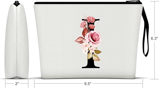 Vavabox A-Z Personalized Makeup Bag, Birthday Gifts for Women Mom, Gifts for Best Friend, Bride Bridesmaid Cosmetic bag (I, 01-White)
