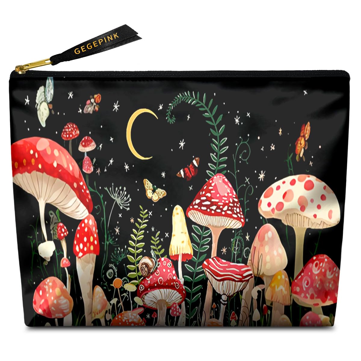 GEGEPINK Cute Makeup Bag for Purse Waterproof Cosmetic Bags for Women Funny Smooth Zipper Travel Toiletry Pouch 10X8 Inches-Mushroon Makeup pouch