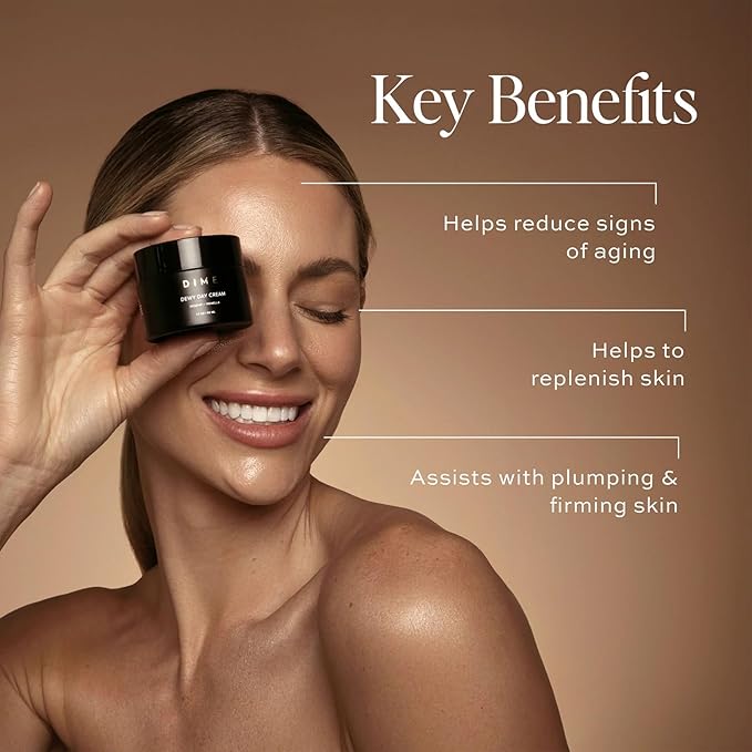 DIME Beauty Dewy Day Cream - Anti-Aging Hydrating Face Moisturizer with Rosehip Oil, Ceramides and Snow Mushroom for Dry and Combination Skin, Vegan and Cruelty-Free, 1.7 oz / 50 ml