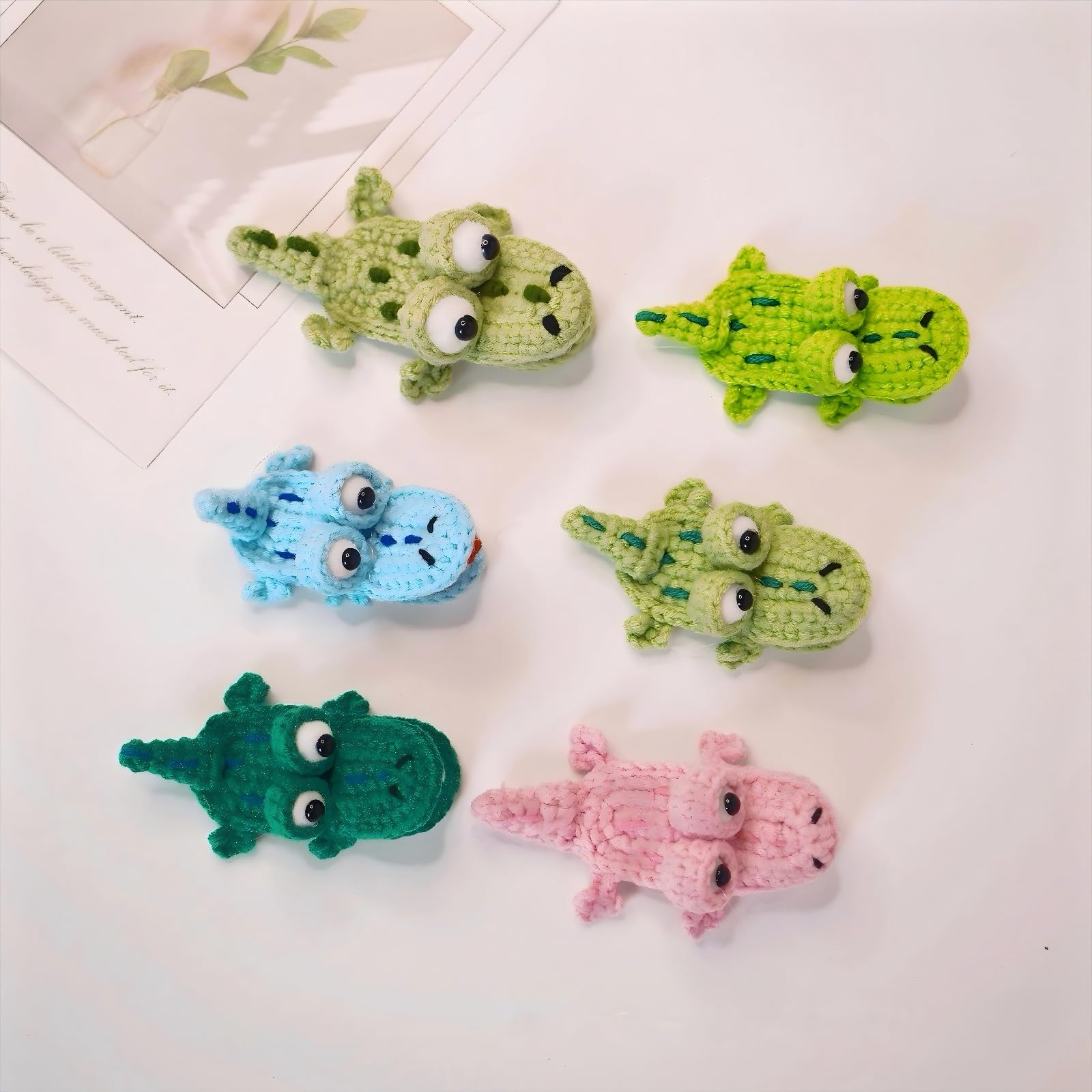 Crochet Knitting Hair Clip for Girls/Daughter, Gift for Her Birthday, Finished Handmade Wool Knitted Green Crocodile