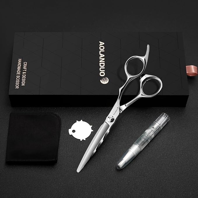 AOLANDUO 6" Professional Hair Shears – Japanese VG10 Steel, Convex Edge with CNC-Wave Blade Design | Upgraded from Aichi 440C | Ergonomic Offset Handle for Barbers & Stylists