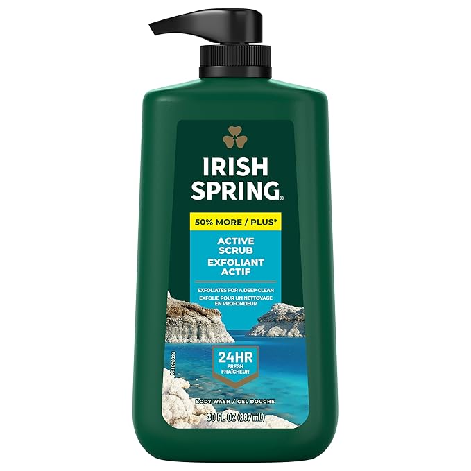 Irish Spring Active Scrub Body Wash for Men, Cool Fresh Scent, 887 mL