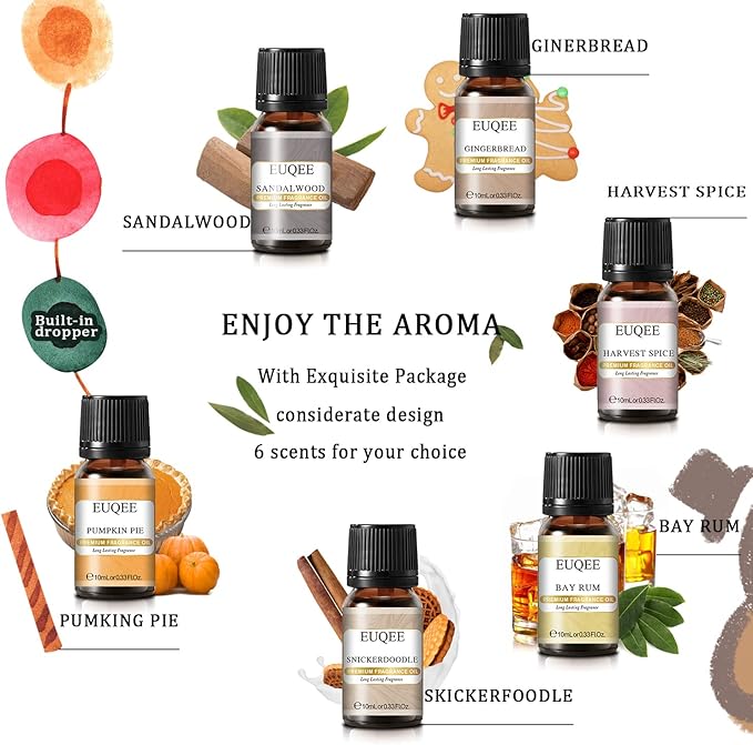 EUQEE 6PCS Spice Autumn Fragrance Oil Set, Scented Oils for Candle Making