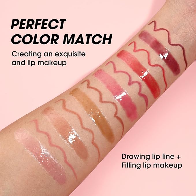 BestLand 12pcs Hydrating Lip Oils + Lip Liner Pencil Lip Combo Sets, 24H Long-Lasting Lip Kit with Lip Liner and Gloss, Nourishing, Non-Sticky Tinted Stain Lip Gloss Plumping Lip Oil Set for Women