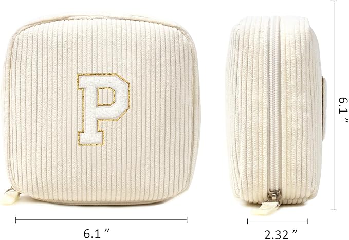 LETGO Cute Makeup Bag for Women - Monogram Personalized Initial Makeup Bags Cosmetic Pouch Make Up Case for Women Her Best Friend Friendship Sister Teacher, Birthday Gifts for Women (Letter P, Beige)