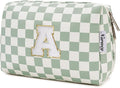 Narwey Initial Makeup Bag, Graduation Gifts for Teen Girls kids Tween, Trendy Stuff 6-18 Years Old, Personalized Monogram Travel Cosmetic Bag, Birthday Teacher Bridesmaid Mom Gifts for Women (Green A)