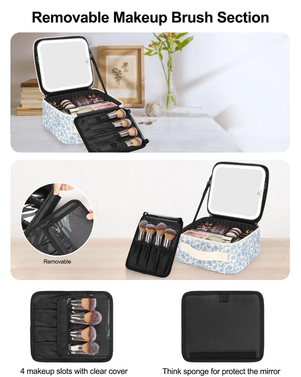 Chomeiu Makeup Bag with LED Mirror, Travel Cosmetic Bag for Women Girls