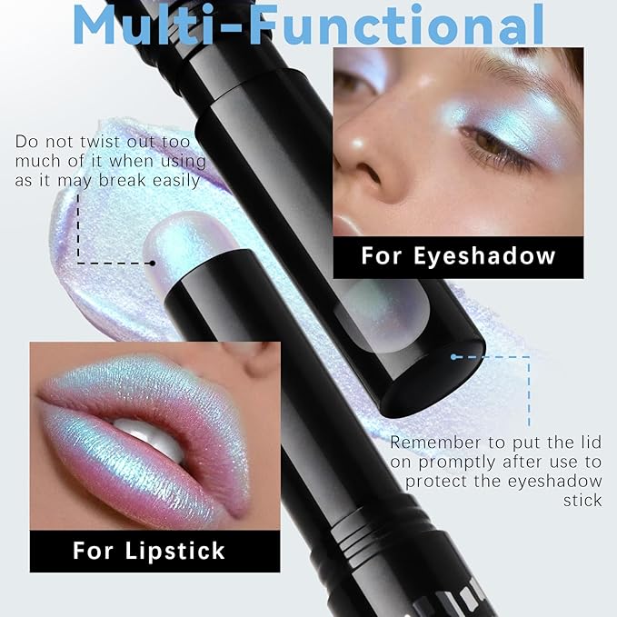 HOSAILY Holographic Duochrome Blue Green Glitter Eyeshadow Stick, Color Shift Shimmer Chameleon Eye Shadow Brightener Pencil, Silky Smooth Iridescent Sparkle Inner Corner Eye Highlighter Fairy Makeup