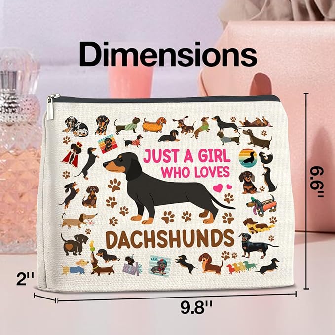 UPNEGE Dachshund Gifts Makeup Bag Weiner Dog Gifts for Girl Women Dog Lovers Cosmetic Bag Just a Girl Who Loves Dachshund Zipper Makeup Pouch Gift