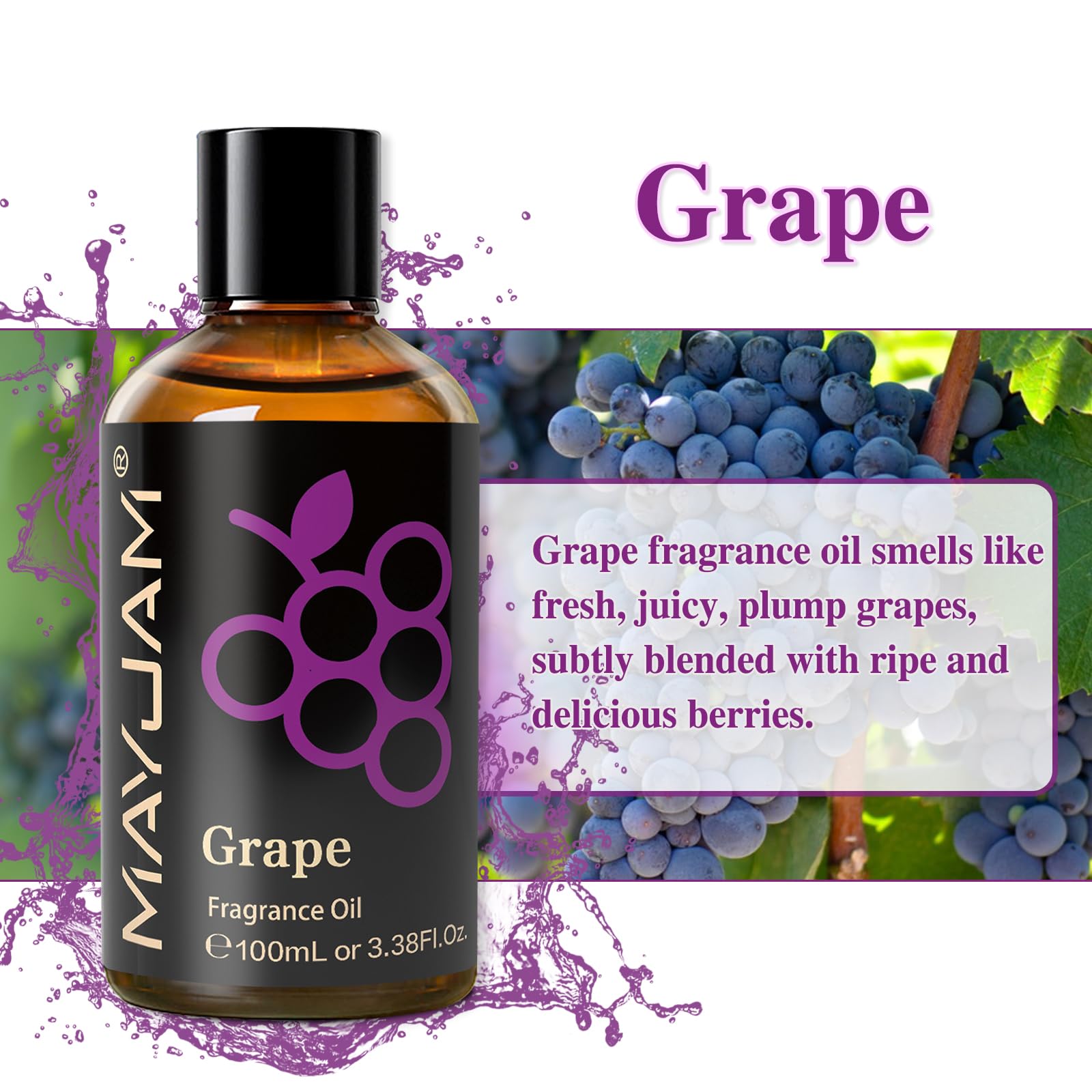 MAYJAM Grape Fragrance Oil for Diffusers for Home, 3.38FL.OZ