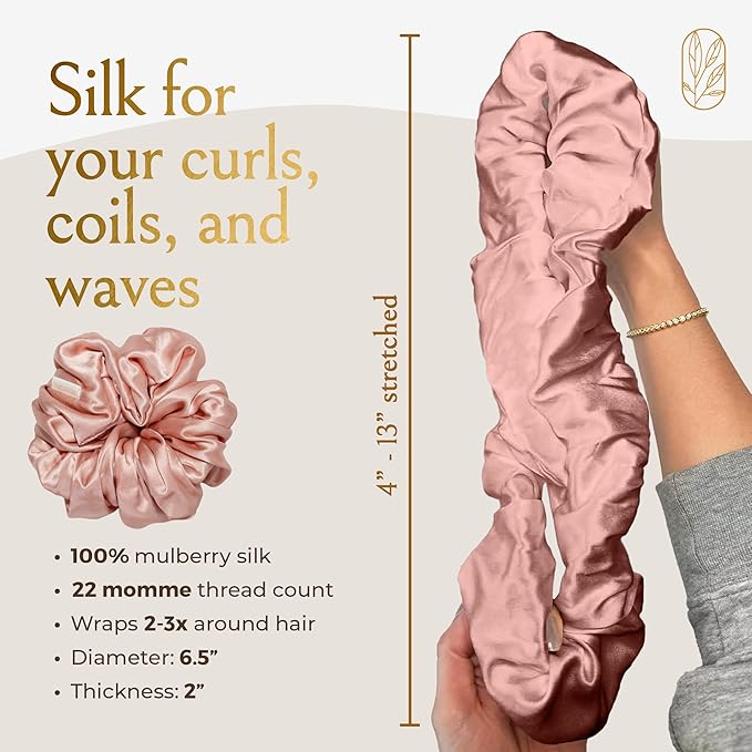 Curlfriend Oversized Mulberry Silk Scrunchies for Women, XL, Blush Pink