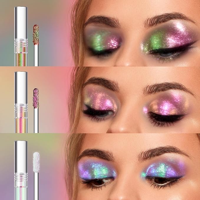 Jolilab 3Pcs Liquid Chameleon Eyeshadow Set, Holographic Multichrome Makeup
