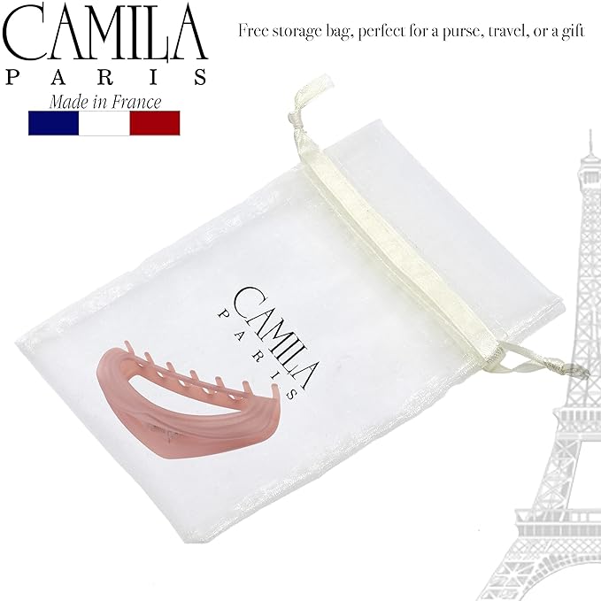 Camila Paris CP3529 French Hair Clips for Women, 4" Pink, Large Claw Clip Strong Hold All Day, No Damage No Slip Claw Clips for Thick Curly Wavy Fine Straight Hair, Jaw Clip Made in France