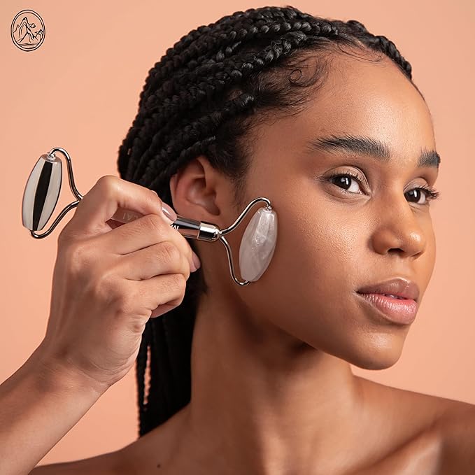Mount Lai The Vitality Qi White Jade & Stainless Steel Face Roller - The Stone of Harmony and Clarity, Facial Massager Tool for Soothing, Refreshing & Radiant-Looking Skin, Self-Care Ritual