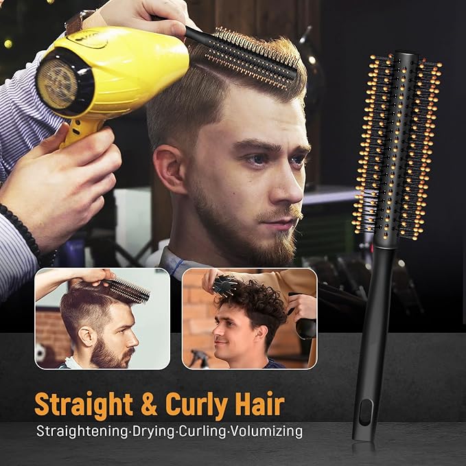 Stylemate Men's Hair Styling Combs and Brush Set - Roller Brush for Adding Volume, Pompadour, Slicked-back, Fauxhawk, Undercut Styling Combs