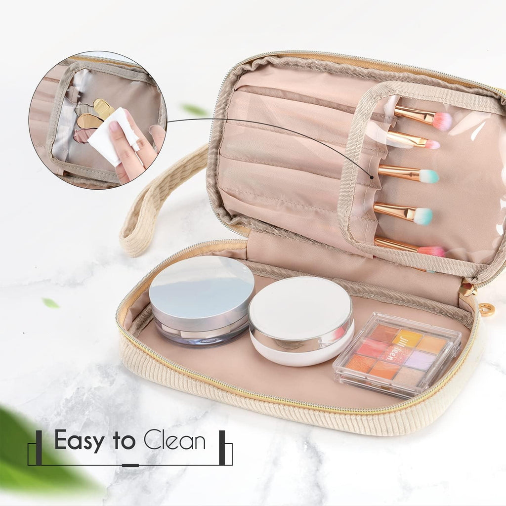 Makeup Bag for Girls Gift, Personalized Valentines Day Gifts Initial Women Makeup Bag for Travel, Double Layer Cosmetic Bag with Brush Organizer Preppy Make up Bag for Teen Girl Trendy - L