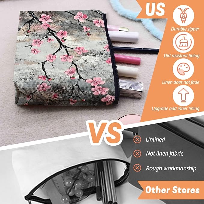 Scribesense Cosmetic Bags Travel Makeup Toilet Case Waterproof Pouch for Women Girls 6.7X9.45inches - Beautiful Grey - Backdrop Flowers