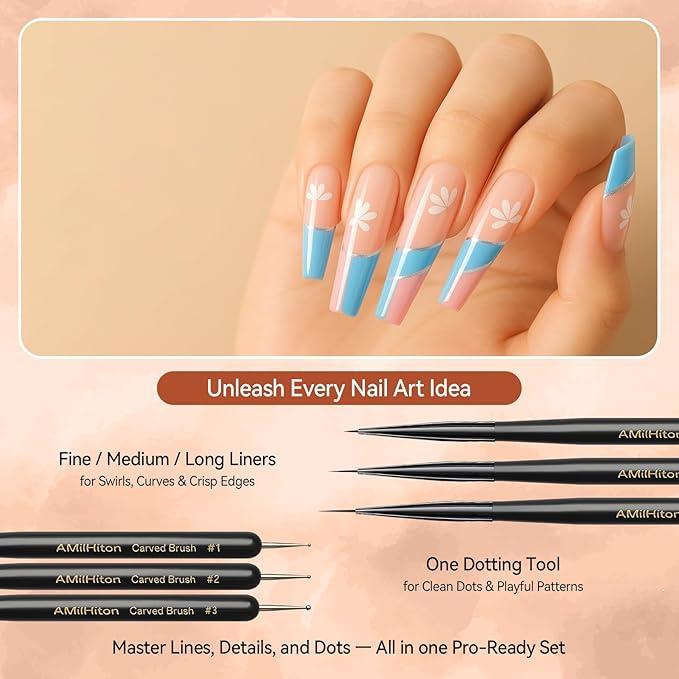 AMilliHiton 8PCS Nail Art Brush Set for Gel Polish & French Tips, Black Wood