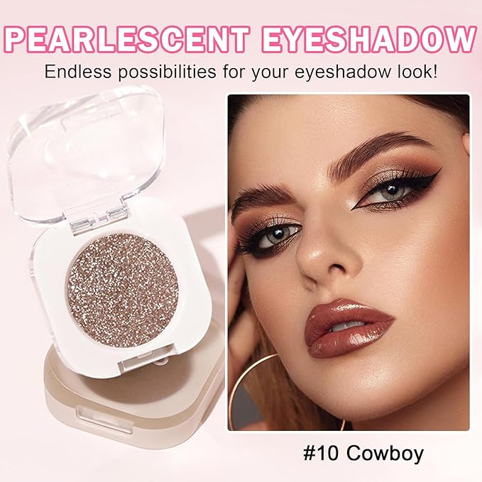 QIUFSSE Glitter Eyeshadow Champagne Pearl Glow Single Eyeshadow (10 Cowboy)
