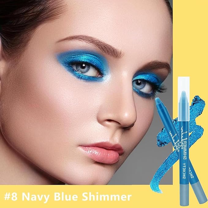 Daeuwiutr Blue Eyeshadow Stick, Highlighter Eye Liner,Eye Brightener Stick, Shimmer Creamy eye shadow, Waterproof Eyeshadow Pencil Long Lasting Eye Shadow Makeup.#8 navy blue shimmer