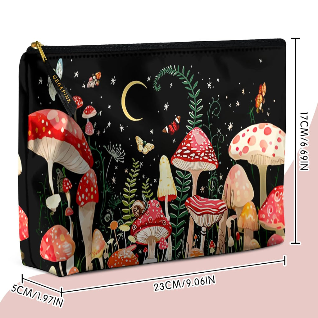 GEGEPINK Cute Makeup Bag for Purse Waterproof Cosmetic Bags for Women Funny Smooth Zipper Travel Toiletry Pouch 10X8 Inches-Mushroon Makeup pouch