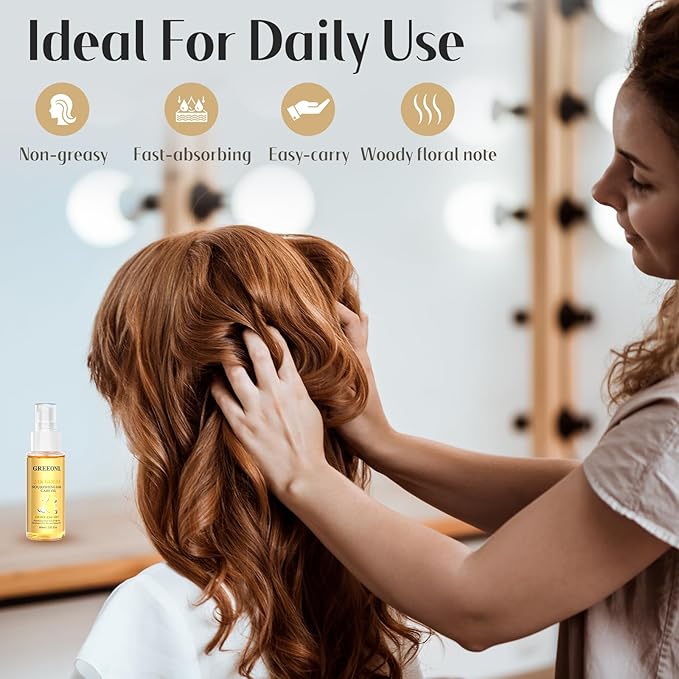 GREEONIL Hair Oil with 24K Gold Infused Argan Oil for Frizz Control